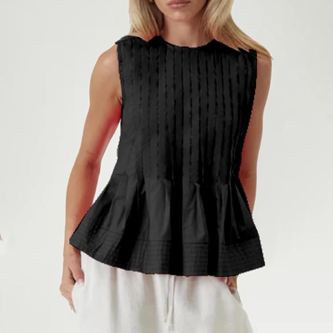 Rekomendasi Worth It? My Honest Review of the Womens Summer Pleated Peplum Sleeveless Blouse Tank Tops Crew Neck Babydoll Blouse Y2K